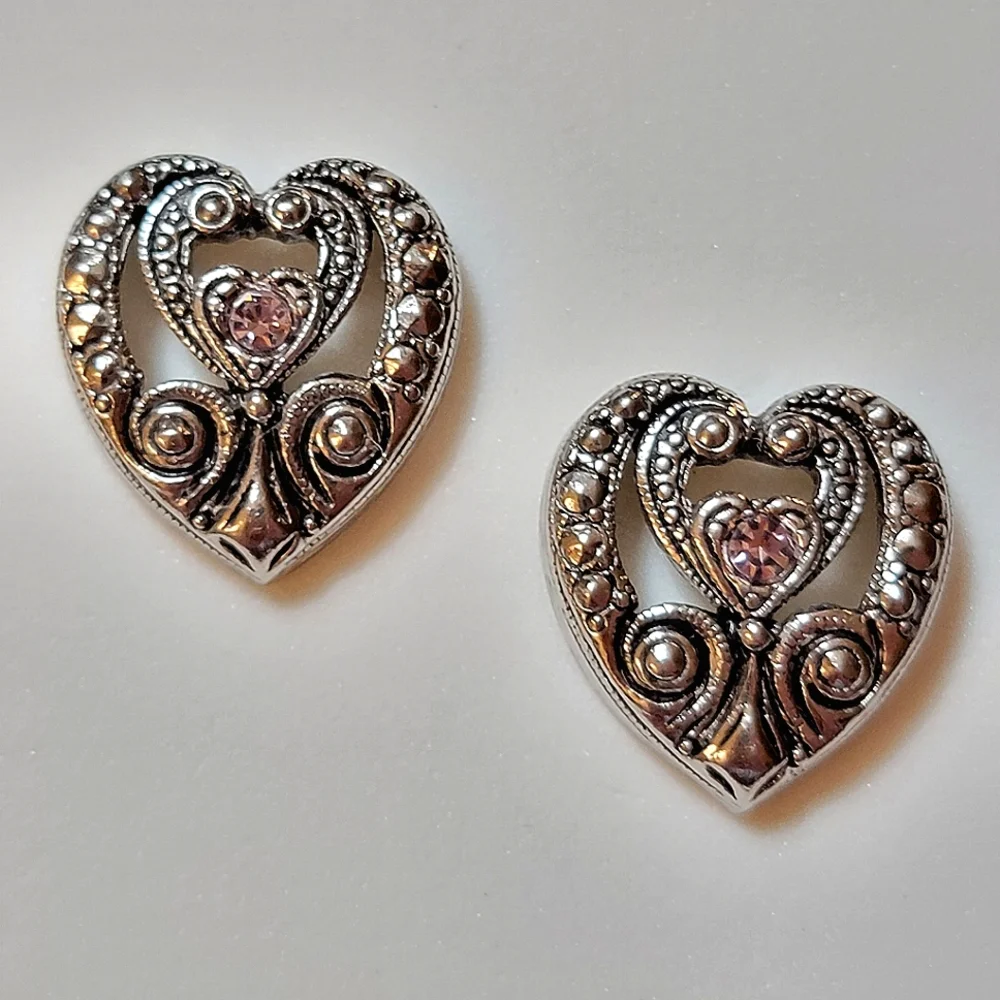 1994 Vintage Avon Elegant Era Crystal Heart Faux Marcasite and Amethyst Earrings